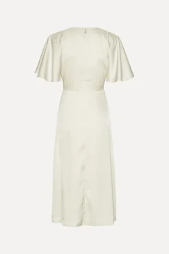 Satin Midi Slit Dress Creme White