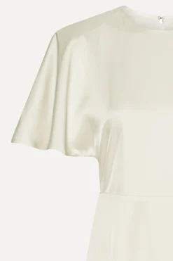 Satin Midi Slit Dress Creme White