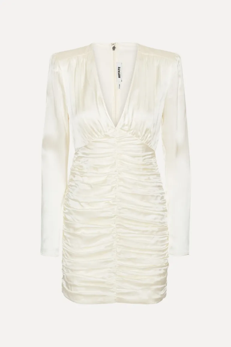 Satin Mini Gathered Dress Creme White