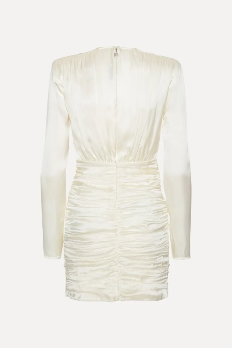 Satin Mini Gathered Dress Creme White
