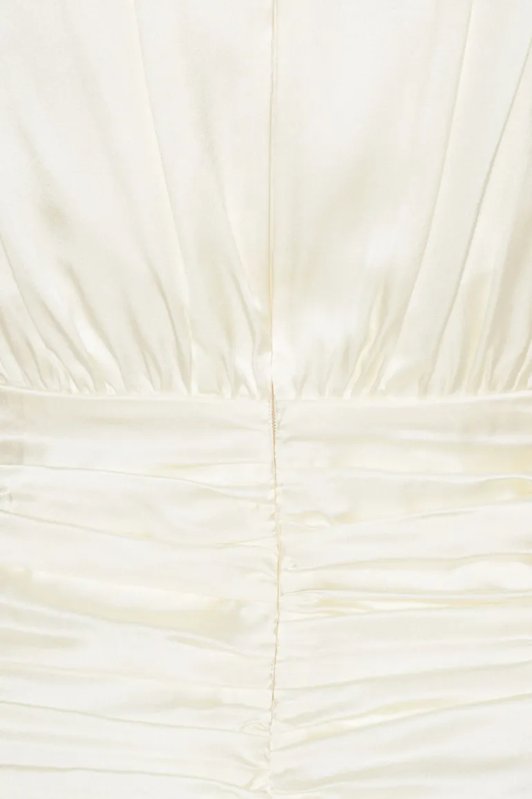 Satin Mini Gathered Dress Creme White