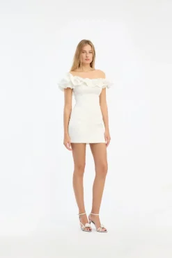 Satin Mini Ruffle Dress White