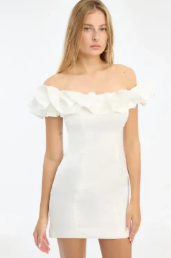 Satin Mini Ruffle Dress White