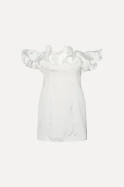 Satin Mini Ruffle Dress White