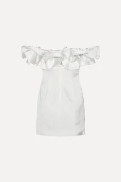 Satin Mini Ruffle Dress White