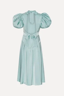 Satin Puff Midi Dress Dusty Blue