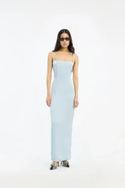 Satin Strap Maxi Dress Light Blue