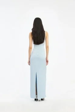 Satin Strap Maxi Dress Light Blue