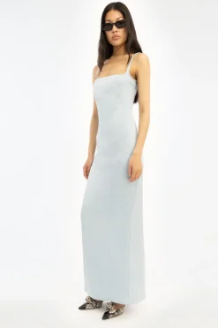 Satin Strap Maxi Dress Light Blue