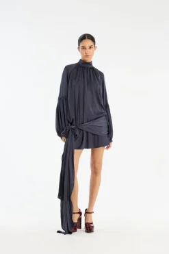 Satin Strap Tie Dress Dark Blue