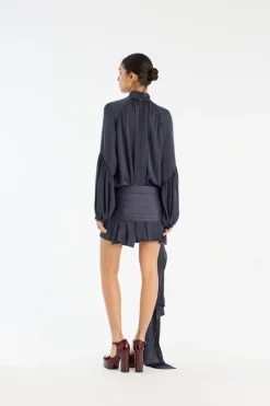 Satin Strap Tie Dress Dark Blue