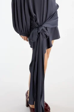 Satin Strap Tie Dress Dark Blue