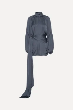 Satin Strap Tie Dress Dark Blue