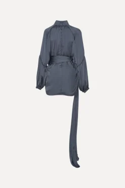 Satin Strap Tie Dress Dark Blue