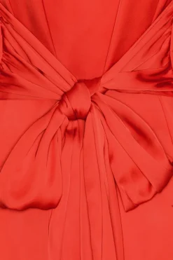 Satin Tie Shirt Dress Red