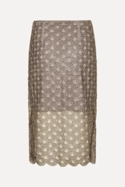Scallop Sequin Midi Skirt Taupe