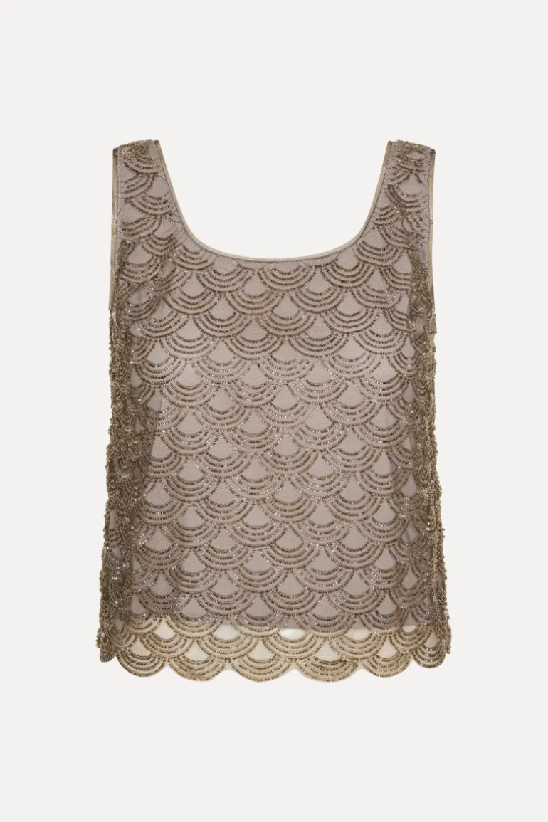 Scallop Sequin Top Taupe