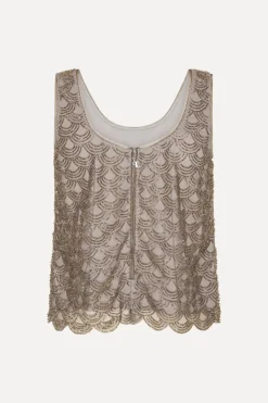 Scallop Sequin Top Taupe