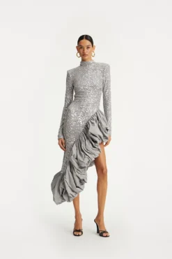 Sequin Asymmetric Dress Grey