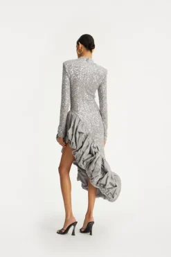 Sequin Asymmetric Dress Grey