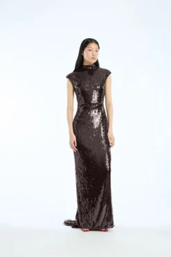 Sequin Cap Sleeve Dress Burgundy