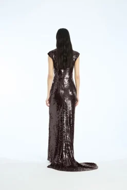 Sequin Cap Sleeve Dress Burgundy
