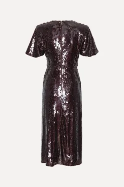 Sequin Dress W. Slit Dark Brown