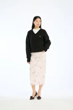 Sequin Midi Pencil Skirt Light Pink