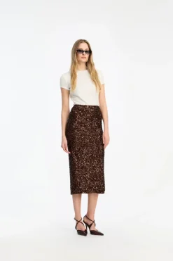 Sequin Pencil Skirt Dark Brown