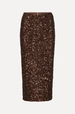 Sequin Pencil Skirt Dark Brown