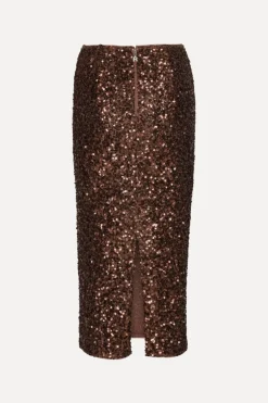Sequin Pencil Skirt Dark Brown