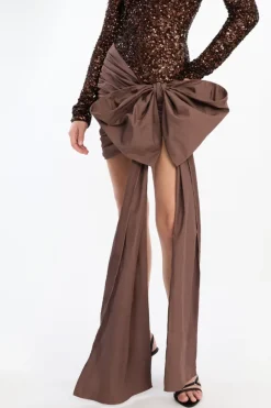 Sequins Bow Mini Dress Dark Brown