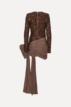 Sequins Bow Mini Dress Dark Brown
