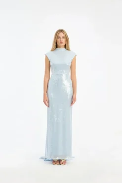 Sequins Cap Sleeve Dress Light Blue