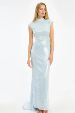 Sequins Cap Sleeve Dress Light Blue
