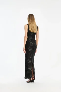 Sequins Fitted Maxi Dress Black