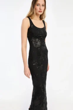Sequins Fitted Maxi Dress Black