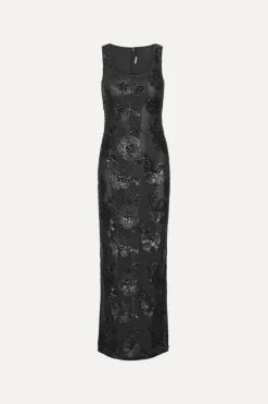 Sequins Fitted Maxi Dress Black