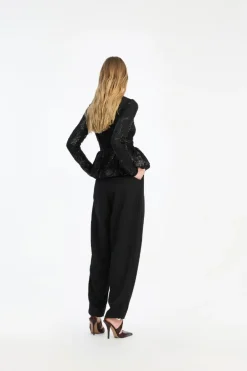 Sequins Ls Bubble Top Black