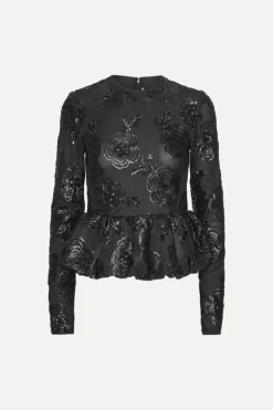 Sequins Ls Bubble Top Black