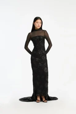 Sequins Ls Maxi Dress Black
