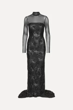 Sequins Ls Maxi Dress Black