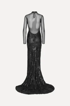 Sequins Ls Maxi Dress Black