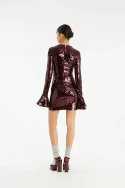 Sequins Ls Mini Dress Burgundy