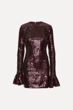 Sequins Ls Mini Dress Burgundy