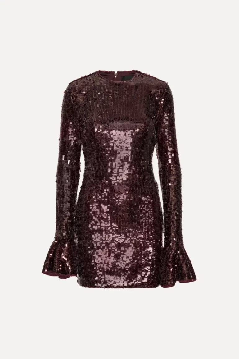 Sequins Ls Mini Dress Burgundy