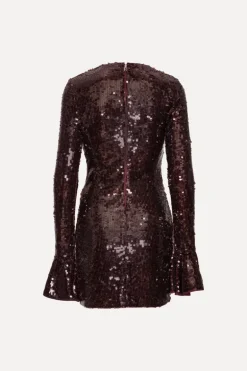 Sequins Ls Mini Dress Burgundy