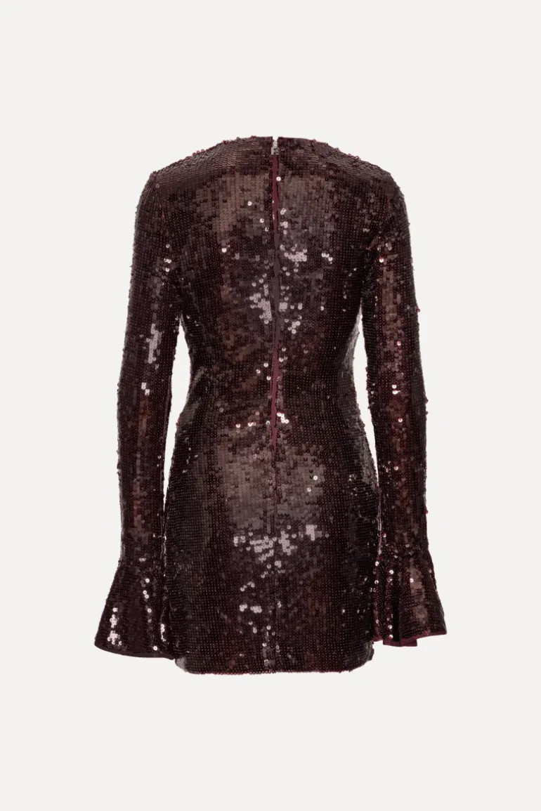 Sequins Ls Mini Dress Burgundy