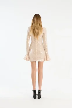 Sequins Ls Mini Dress Creme