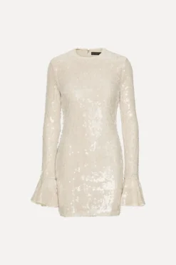 Sequins Ls Mini Dress Creme